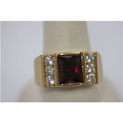 14K GOLD PLATED CZ AND RED CZ RING