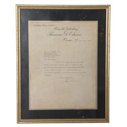 Thomas A. Edison Signed Letter