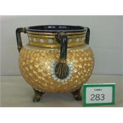 Doulton Lambeth stoneware three handled jardiniere with gold swirl decoration £30 - 50...