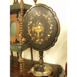 Papier mache tilt top table with painted and mother of pearl decoration £200 - 300...