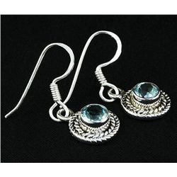 1.12CT Round Blue Topaz Antique Design .925 Earring 2.84g
