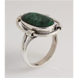 EMERALD BERYL 32.94CTW UNIQUE DESIGN SILVER RING