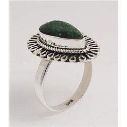 EMERALD BERYL 28.23CTW ANTIQUE LOOKS SILVER RING