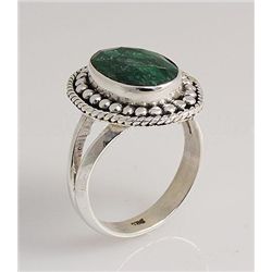 EMERALD BERYL 29.57CTW ANTIQUE LOOKS SILVER RING