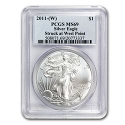 2011 (W) 1 oz Silver American Eagle MS-69 PCGS West Point (FS)