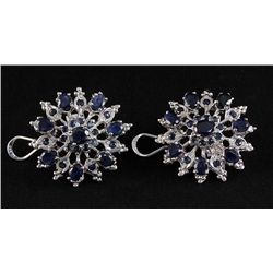 Designer Sterling Silver 13.84g Blue Sapphire Earring 10.62ctw