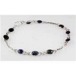 Natural 6.00CT Faceted Sapphire Silver Bezel Bracelet 2.48g