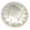 Image 1 : 1905 LIBERTY HEAD "V" NICKEL RED BOOK VALUE IS $3.00+ *NICE EARLY VERY GOOD GRADE NICKEL*!!