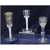 AN 18TH CENTURY WINE GLASS: the bell bowl moulded Lynn Rings, on  airtwist stem with domed foot,