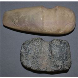 TWO PREHISTORIC STONE AXES HEADS