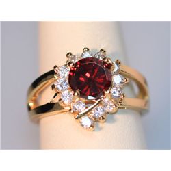 RED CZ AND CZ 14K GOLD PLATED RING