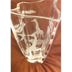 Etched Crystal Vase with Giraffe Scene