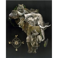 "Big Five Out Of Africa" Framed Giclee Reproduction, Signed and Numbered