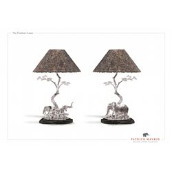 Pair of Solid Sterling Silver Desk Lamps with Guinea Fowl Feather Lamp Shades
