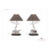 Image 1 : Pair of Solid Sterling Silver Desk Lamps with Guinea Fowl Feather Lamp Shades