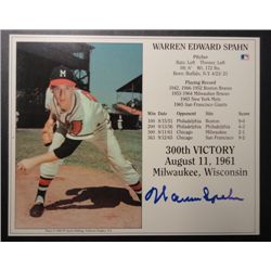 Warren Spahn Autograph 8x10 HOF Induction Day