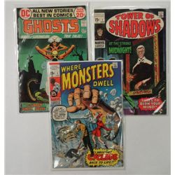 3 Comics: Where Monsters Dwell #1 Jan 70, Tower of Shadows #1 Sept 69 & Ghosts#7