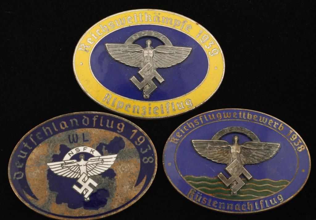 3 German WWII 1938 & 1939 NSFK Glider Badges