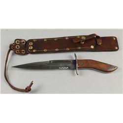 Handmade Fighting Knife with Curved Leather Handle