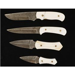 4 Antique Mother of Pearl Handled Damascus Bladed