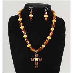 Amber Necklace with Cross Pendant