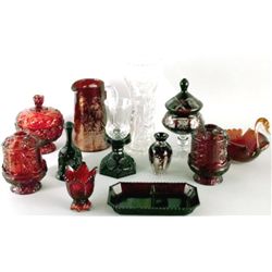 A Collection of Red Glass including Candle