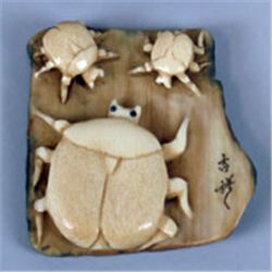 Three Carved and Signed Bone Netsukes of Beetles.