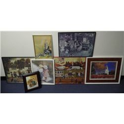 Five Framed Puzzles and 2 prints.