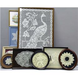 Antique Crochet Work Framed, some in Trays.