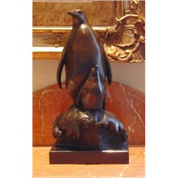 Charming Penguin Pair Bronze Sculpture