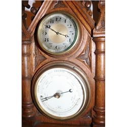 GOTHIC STYLE, OAK WALL CLOCK & BAROMETER, C.1920,