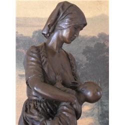 Lovely Bronze Sculpture Nursing Mother