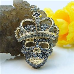 Swarovski Crystal Skull and Crown Brooch Pin