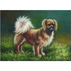 5 x 7 Oil on Board ~Playful puppy in field~