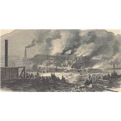 ORIGINAL Antique PRINT scene Burning of the Navy