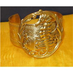 Art Nouveau Sea Horse Brass Cuff Bracelet