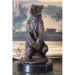 Striking Grizzly Bear Bronze Sculpture