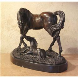 Bronze Sculpture Equestrian Horse Mare & Foal