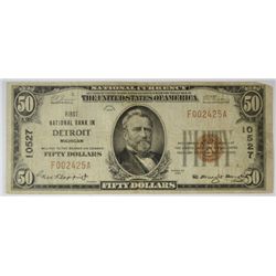 1929 $50 NATIONAL DETROIT, MI #10527