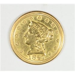 1847-O $2.50 LIBERTY GOLD AU-58  ( cleaned )  RARE NEW ORLEANS MINT, LOW MINTAGE