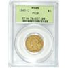 Image 1 : 1843-C $5.00 GOLD, PCGS VF-20 GREEN LABEL, SUPER RARE, LOW MINTAGE! GREAT COIN