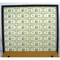 UNCUT SHEET OF 32 1976 $2.00 NOTES ( BICENTENNIAL ) IN BLACK TREASURY PACKAGE