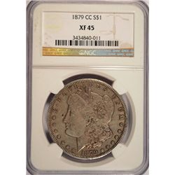 1879 CC MORGAN DOLLAR NGC XF-AU 45 CLEAR "CC