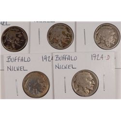 5-1924-D BUFFALO NICKELS AVG CIRC