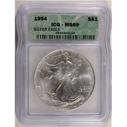 1994 SILVER AMERICAN EAGLE ICG MS69