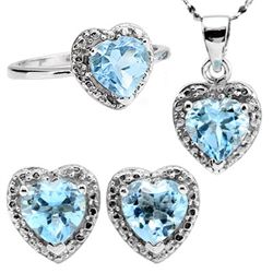 Heart Shape Sky Blue Jewelry Set In 0.925 Silver