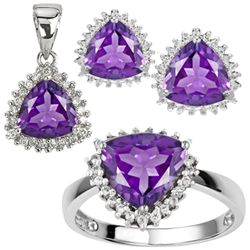 Trillion Amethyst Jewelry Set In 0.925 Silver