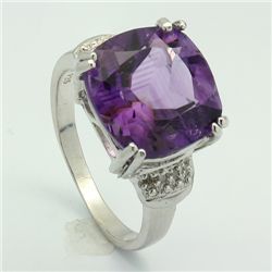 PRONG SET 12MM CUSHION AMETHYST   SILVER RING