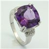 Image 1 : PRONG SET 12MM CUSHION AMETHYST   SILVER RING