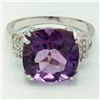 Image 2 : PRONG SET 12MM CUSHION AMETHYST   SILVER RING
